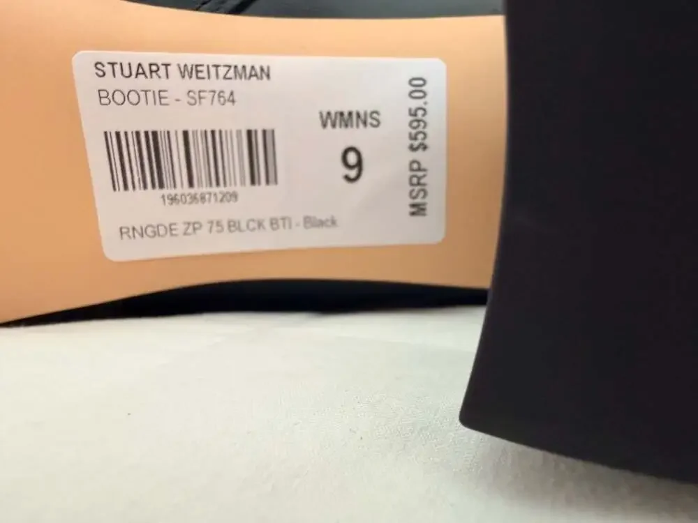 Stuart Weitzman Renegade Zip 75 Black Leather Ankle Boots Size 9